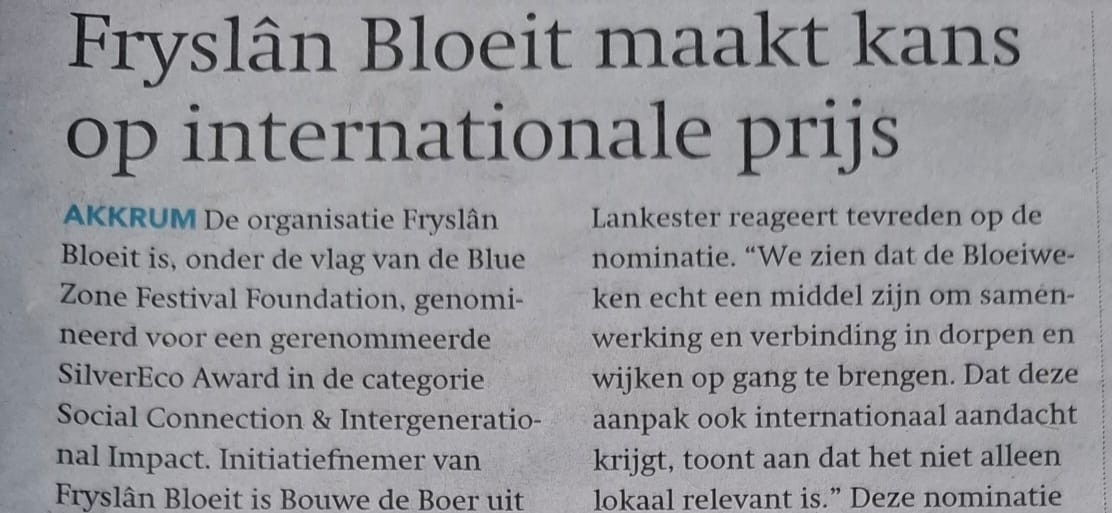 In de media: "Publiek kan Fryslân Bloeit aan internationale award helpen"